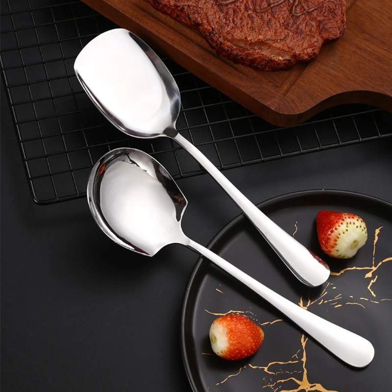 Cutlery Set Kitchenware Accessories Golden Stainless Steel Food Service Spoon Large Rice Shovel Tableware Long Handle Square Spatula Kitchen Gadgets For Home