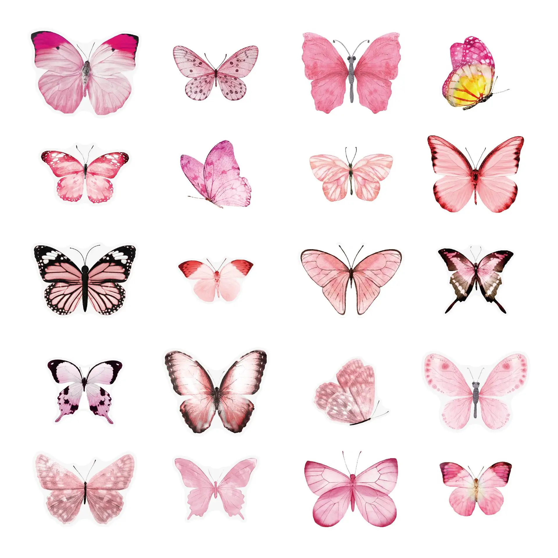 40pcs Retro Transparent Butterfly Stickers DIY Kawaii Handbook Album Log  Scrapbooking Aesthetic Stickers Cute School Stationery