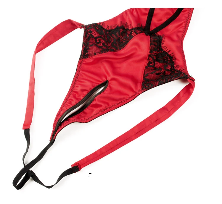 Lace Bow Backless Nightwear Teddy Lenceria Sexi Para Mujer Black Red Women Open Cupless Bra Crotchless Bodysuit Lingerie Sling