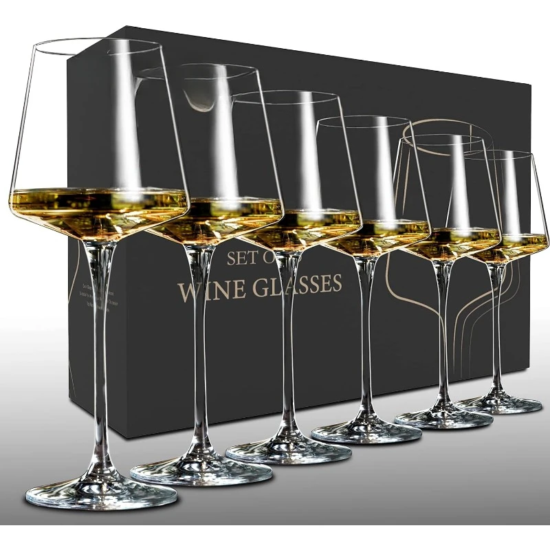 

Glasses Set of 6,Crystal White Wine Glasses,Red Wine Glass Set,Long stem Wine Glasses,Clear Lead-Free(18.5oz,6 pack)