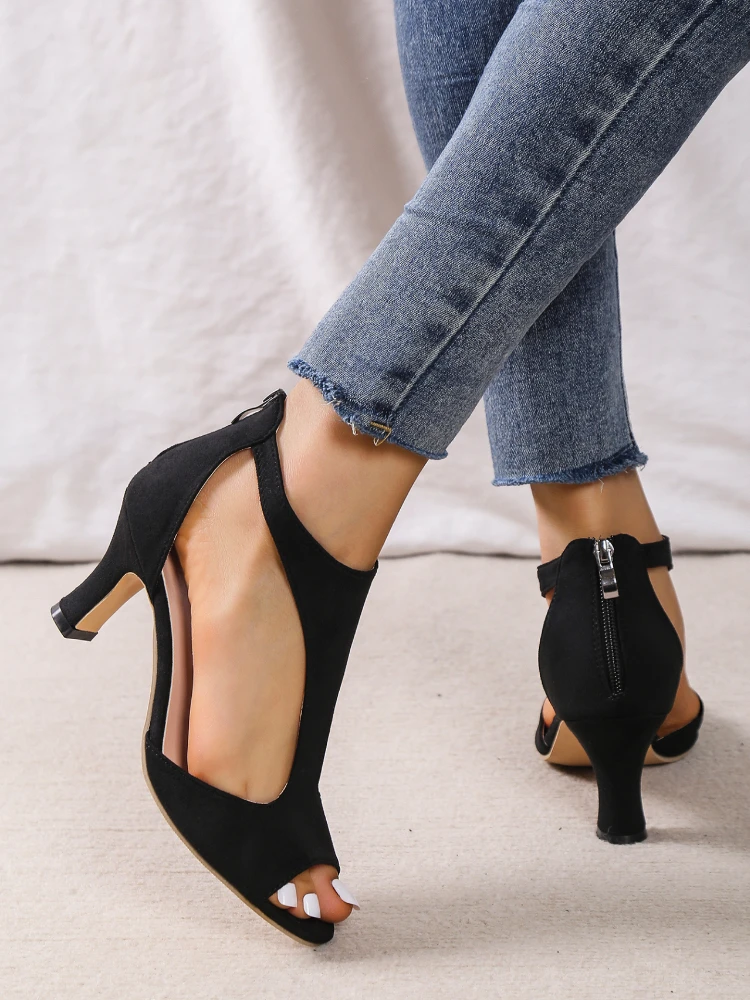 Round Toe Sandals Roman shoes High Heels Orthopedic leather high heels