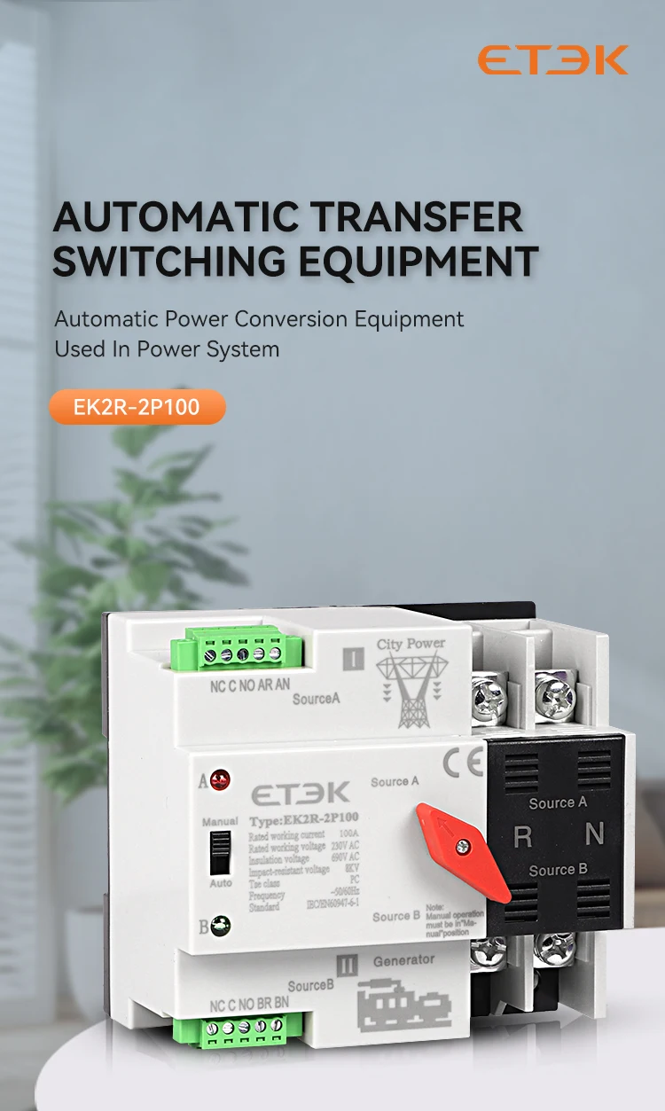 ETEC Single Phase 100A 220VAC PC class Automatic Transfer Switch City Grid-PV En