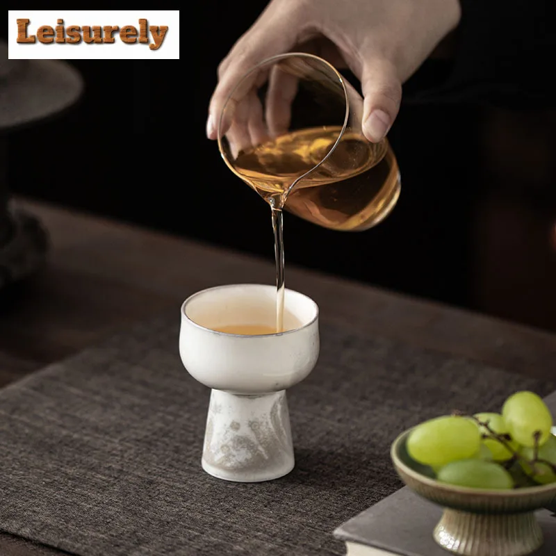 80ml Ink Painting High Foot Teacup Ancient Tea Bowl Tea Pair Tea-tasting Meditation Cup Jianzhan Master Cups Cha Decoration Gift
