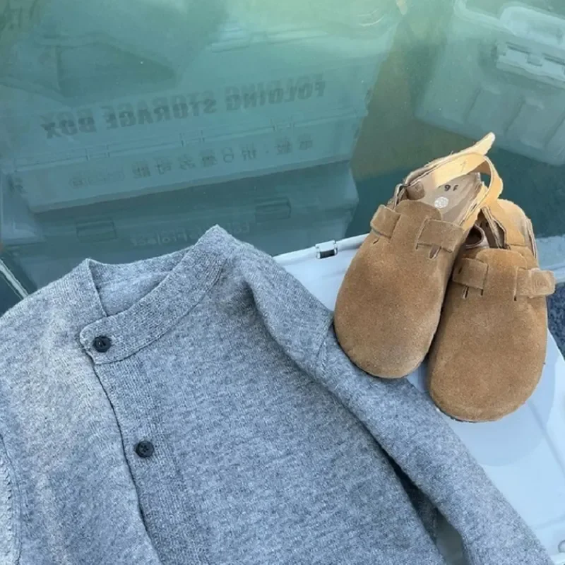 여아 및 남아용 니트 가디건, 불규칙 단추, 어린이 니트 스웨터, 단색, 겨울 용수철 가을, 아동복 스웨터, 80-140cm