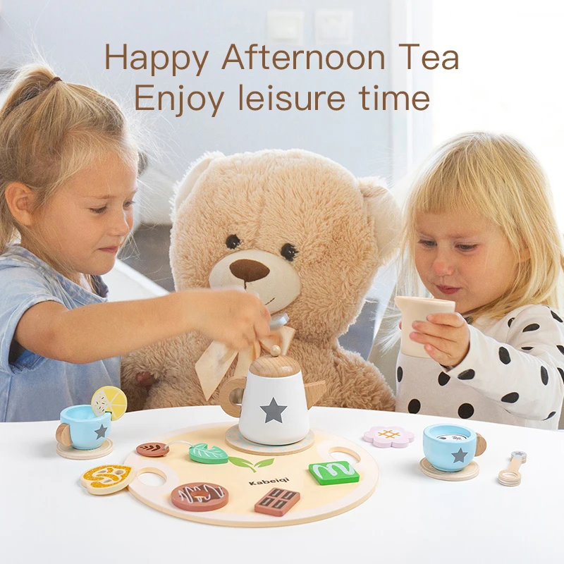 Wooden Tea Party Playset for Kids - Educational Pretend Play Gift Set