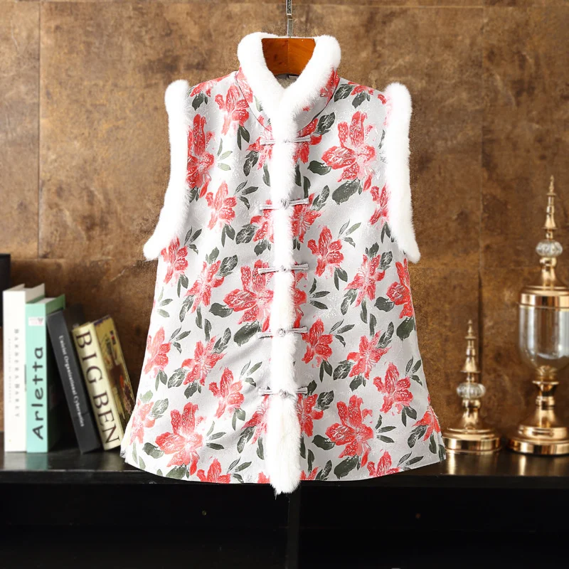 

Winter Fashion China Modern Vest Women Vintage Tang Suit Waistcoat Chinese New Year Clothes Slim National Style Sleeveless Top