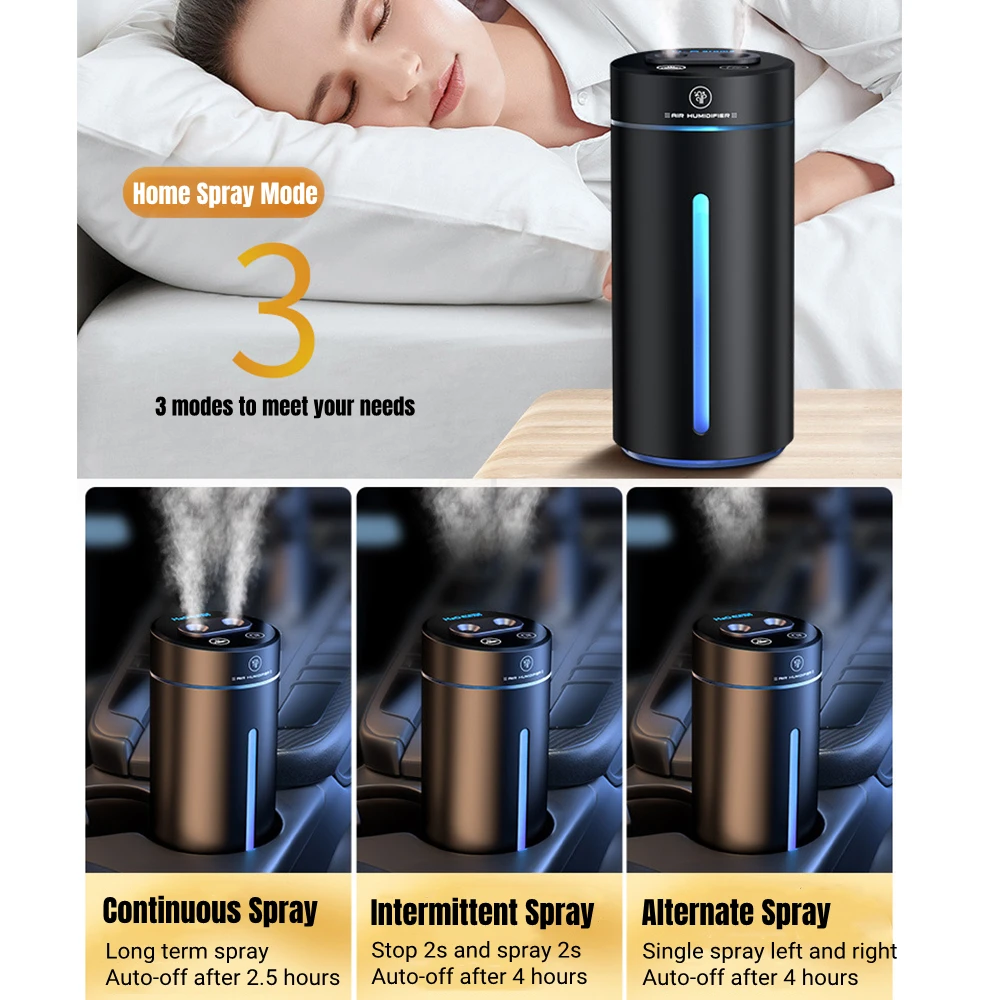 Humidificateur d'air à double pulvérisation pour véhicule, mini diffuseur d'huiles  essentielles avec lumière d'humeur, humidificateur d'arôme sans fil pour  voiture, chargement USB, 380ml - AliExpress