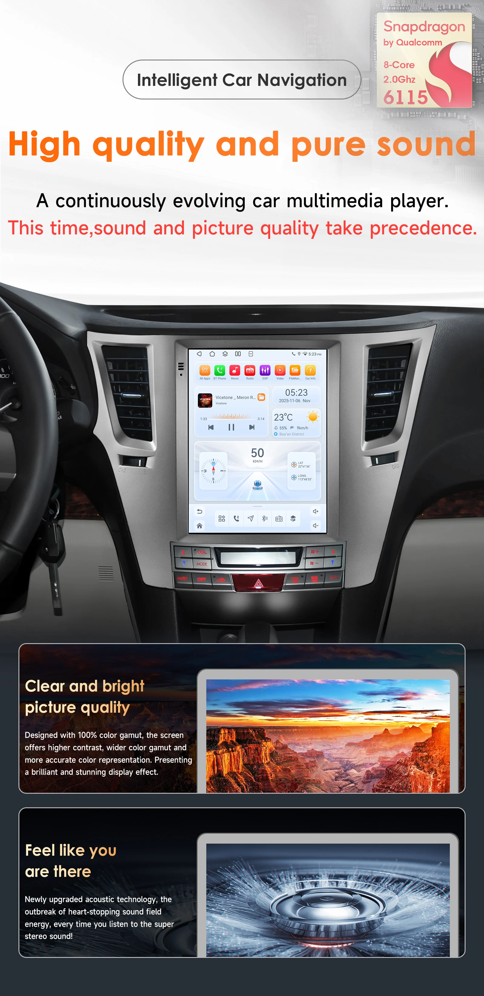 9,7-Zoll-Carplay-Android-14-Autoradio für Subaru Outback Impreza Legacy 2009-2014 Multimedia-Player mit Snapdragon 6115 GPS-Stereo 360 – Detail 3