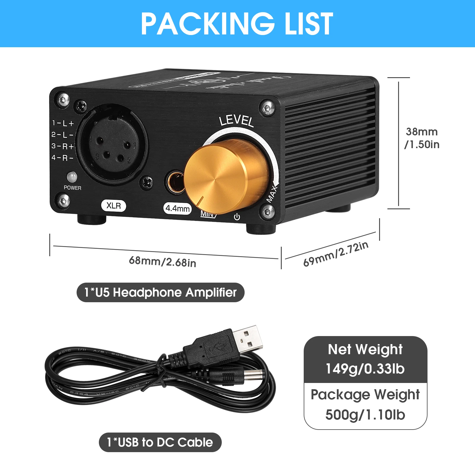 Amplificador de Fone de Ouvido Equilibrado para Xlr Fones de Ouvido Nobsound Mini Totalmente 4.4mm Desktop Estéreo Grande Potência Saída Amp u5 - - Image 6
