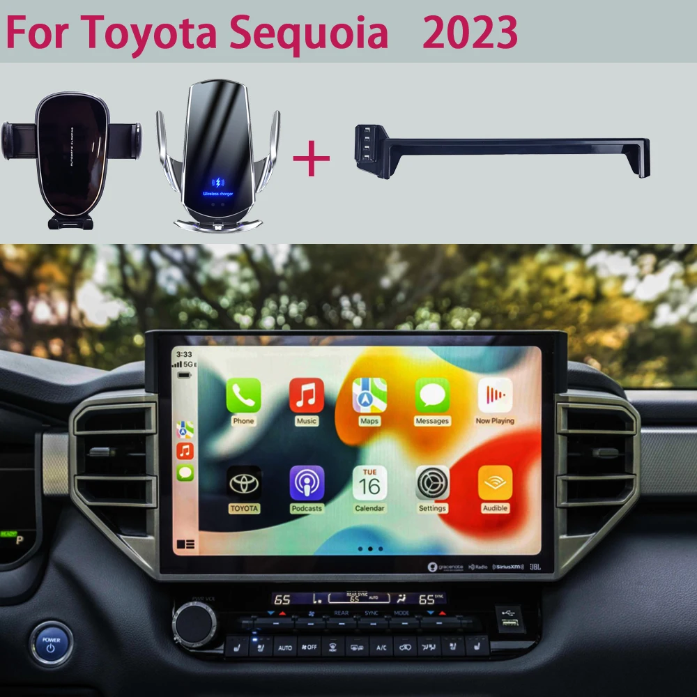 

Car Phone Holder For Toyota Sequoia 2023 3rd Gen Screen Fixed Phone Bracket Wireless Charger Stand Car Mobile Phone Mount Base
