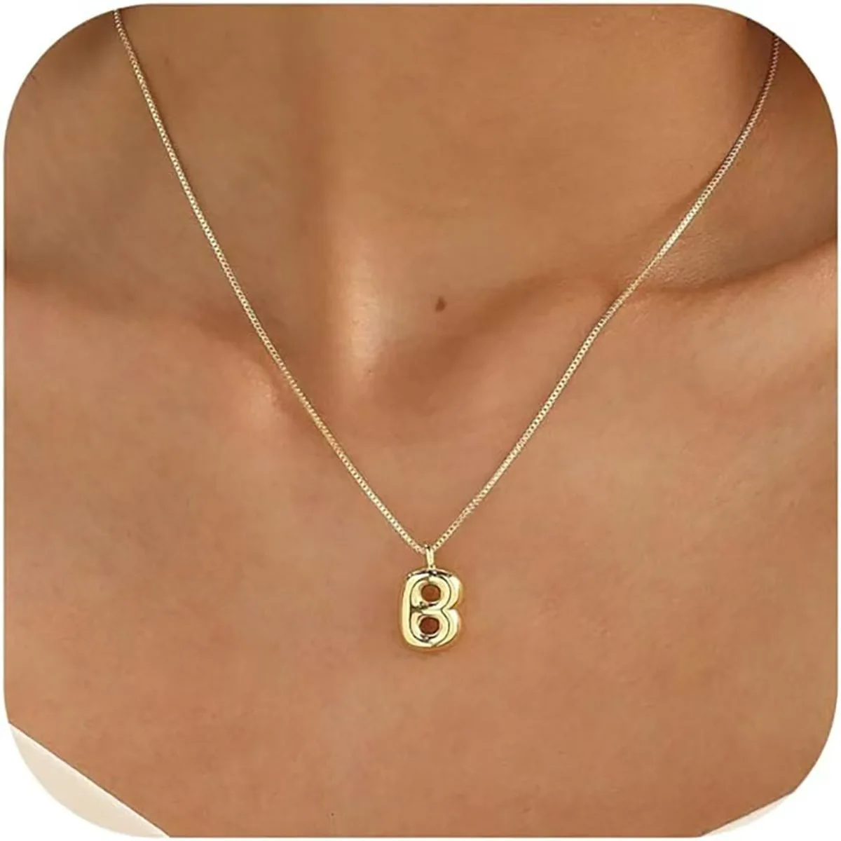 Stainless Steel Chubby Alphabet Initial Small Pendant Necklace for Women Gold Plated Polished Bubble Balloon Letter A-Z Choker
