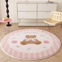 Cute Round Living Room Decorative Carpet Pink Girl Bedroom Bedside Rug Cartoon Bear Home Floor Mat Plush Soft Children's Mats IG 1