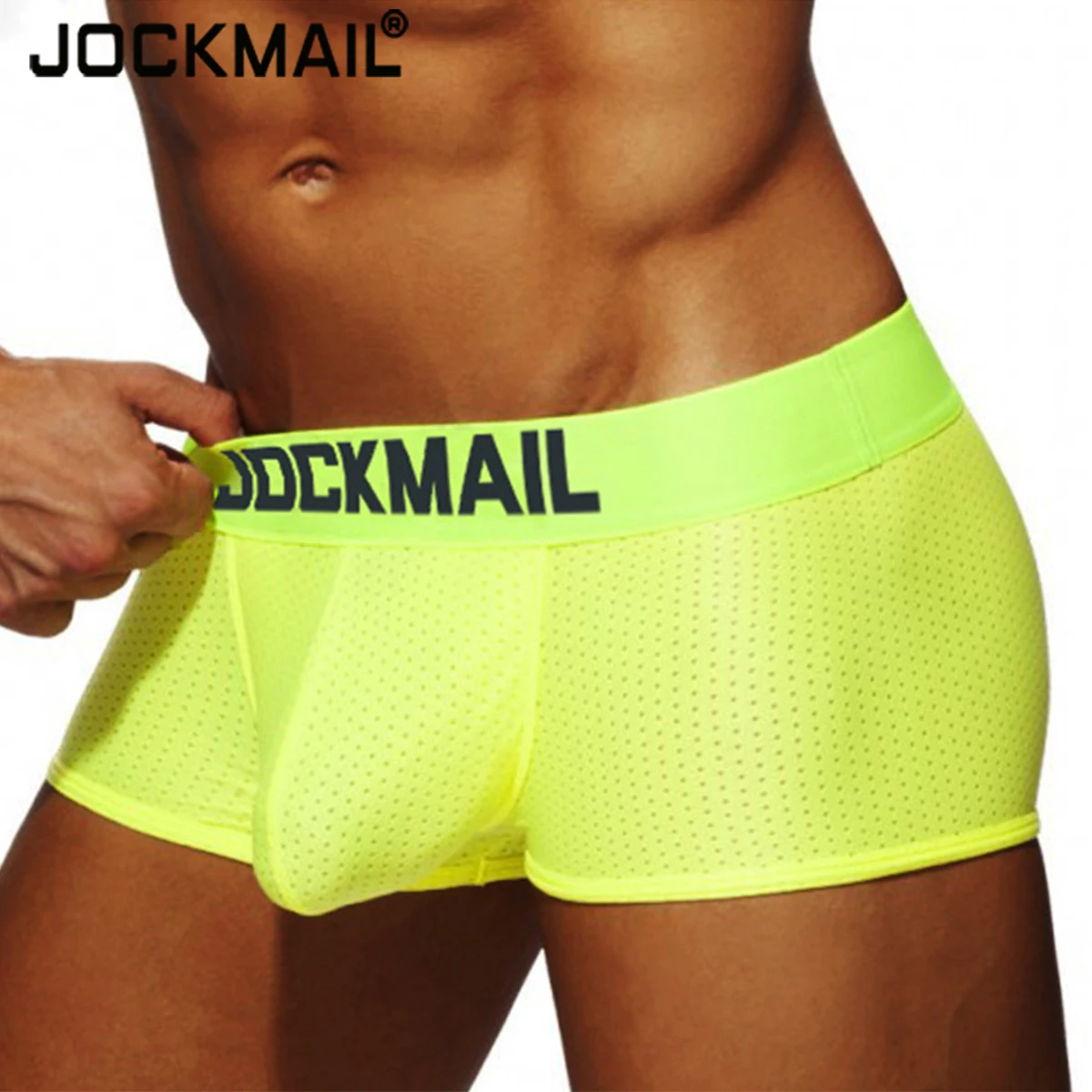 

JOCKMAIL Sexy Underwear Mens Boxer Homme Solid Mid Waist Men BoxerShorts Breathable Mesh U Convex Pouch Boxers Cueca Calzoncillo