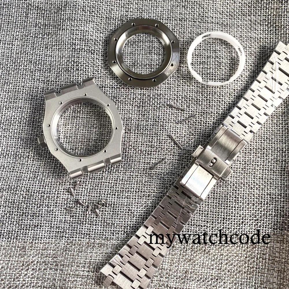 42mm Stainless Steel Octagonal Design Brushed Watch Case Bracelet Sapphire Glass Fit NH35 NH36 NH34 Movement Glass Caseback