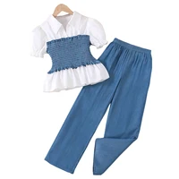 7 8 9 10 11 12 13 14 Years Summer Girls Clothing Sets New Fashion Top + Long Pants 2Pcs Girls Suits Birthday Gift Kids Clothes