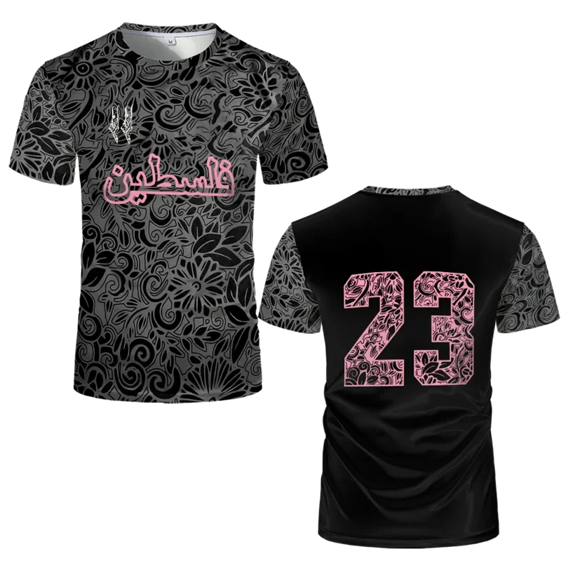 Magliette da Calcio della Palestina per Famiglie, Moda Estiva a Maniche Corte, Bandiera Palestinese, T-Shirt Casual con Collo Tondo e Vestibilità Comoda - Image 3
