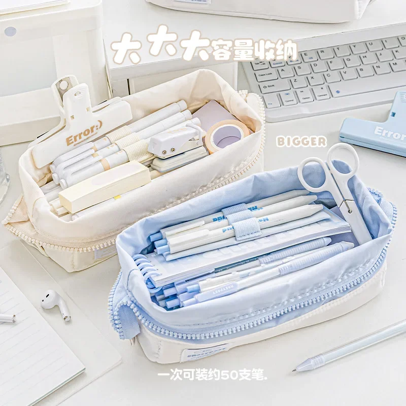 

Fold Flap Pencil Case Large Capacity Scalable Pencil Bags Resin Zipper Canvas Stationery Storage Penbox