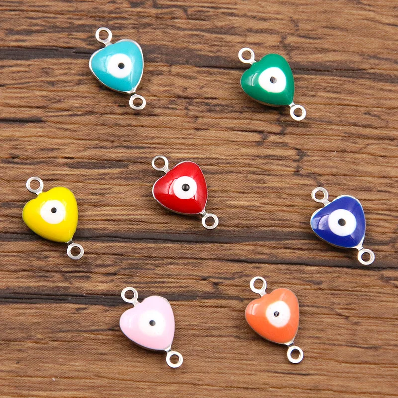 

30pcs Stainless Steel 7 Colour connecto Double Sided Oil Drip Eye Heart Charms Pendant for DIY Jewelry Making Supplies Wholesale