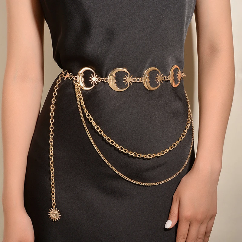 Cintura da donna con catena in metallo cintura in oro argento con catena in vita Jeans Cool Girls Lady Chain Belt