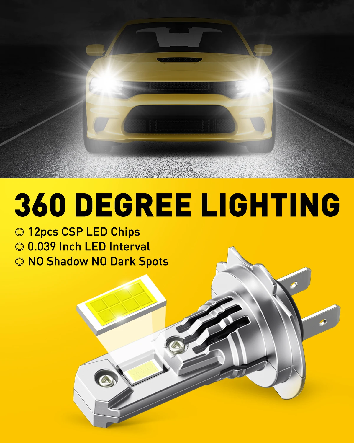 AUXITO 2Pcs 100W High Power H7 LED Bulb Turbo Headlight 6500K 20000LM 12V CSP Powerful H7 Ventilated LED Diode Lamp Mini