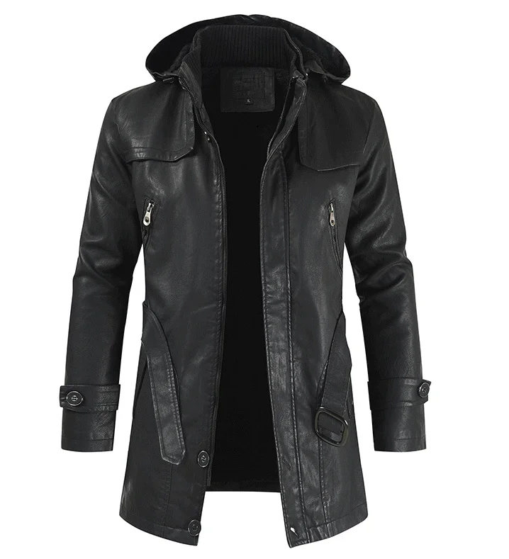

2023 New Top Quality Men's Casual Fashion Leather Clothes Pu Hooded Slim Young Coats Jacket Jackets