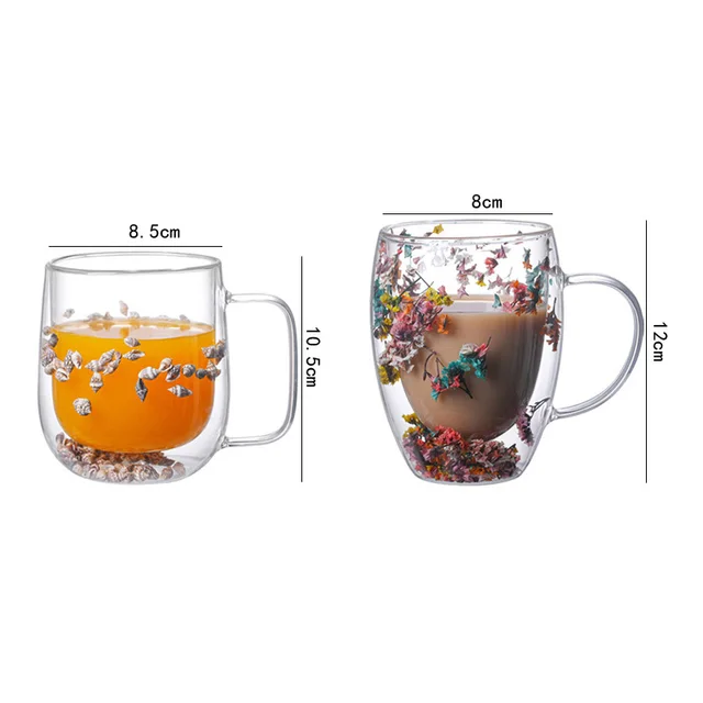 Double Wall Glass Flower Cup Dry Flowers Funny Aesthetic Cups Tea