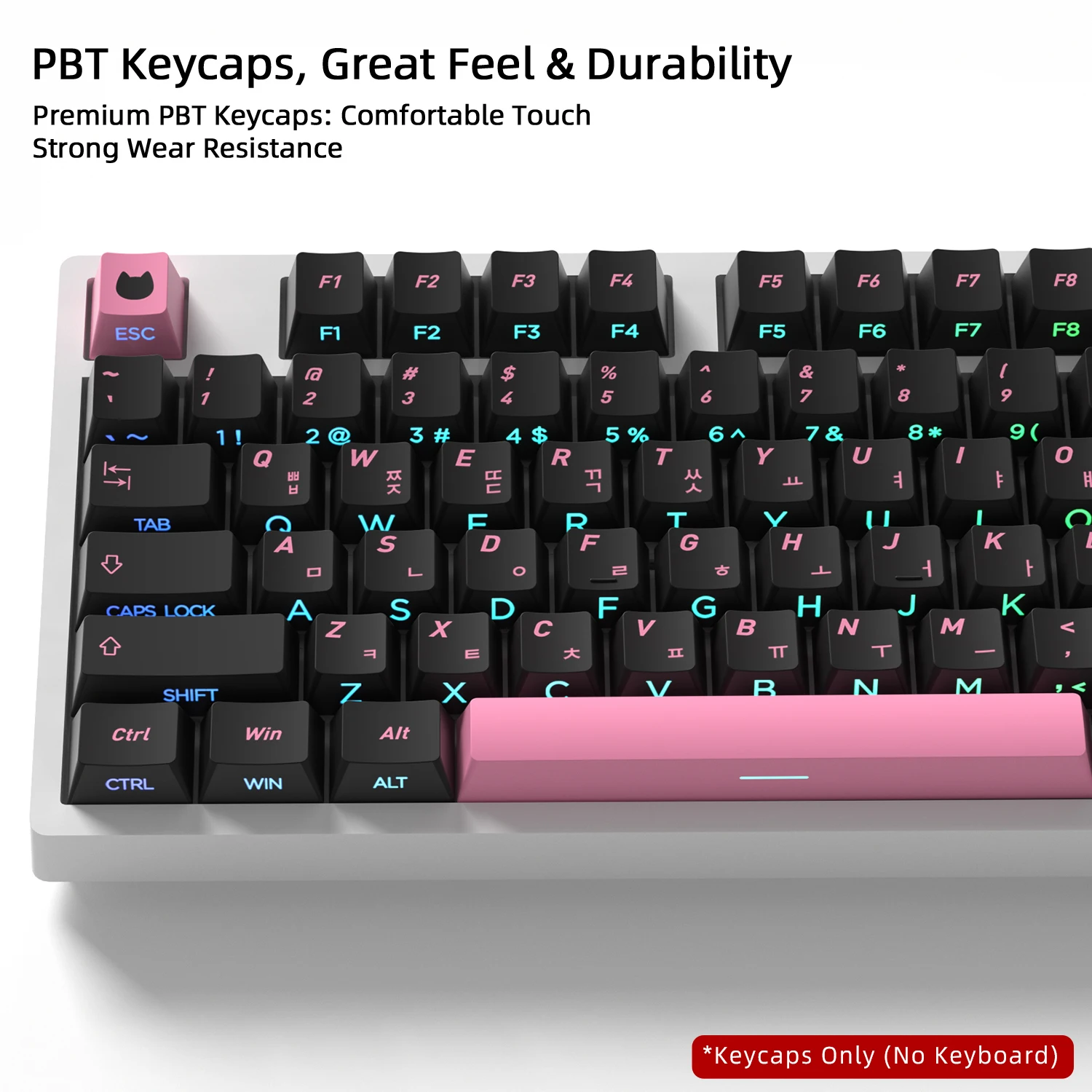Black Pink Cat Korean Side-Printed Translucent Keycaps - Cherry Profile Gaming Keyboard Key Caps