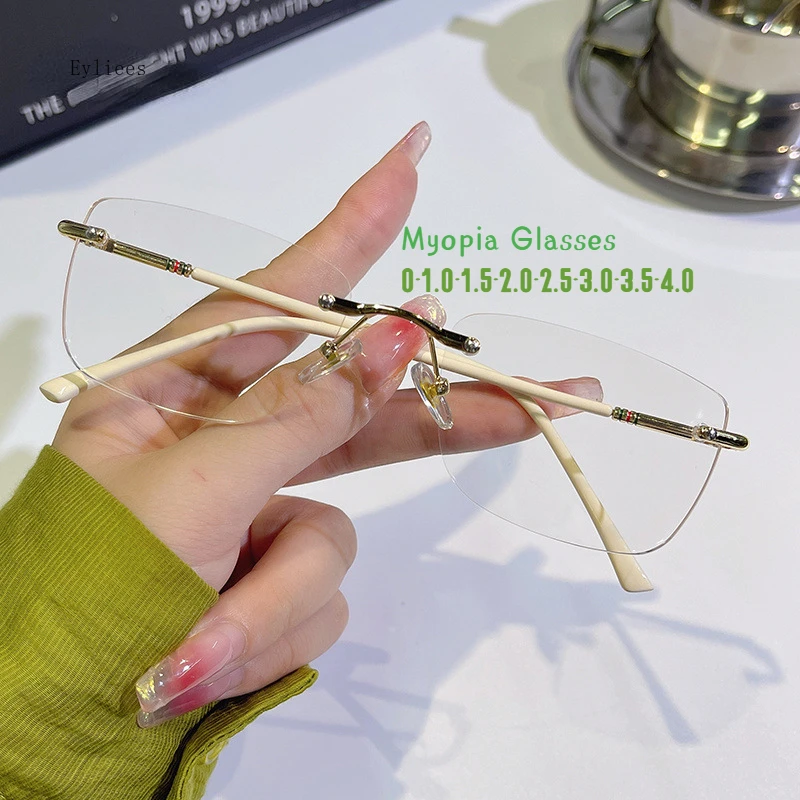 

2024 Rimless Ladies Myopia Glasses Anti Blue Light Minus Eyeglasses Finished Prescription Near Sight Eyewear Diopter 0-4.0 очки