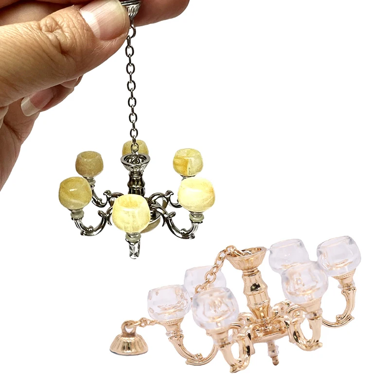 1:12 Dollhouse Miniature Retro Lamp Chandelier Light Working Ceiling Lamp Light Furniture Model DollHouse Livingroon Scene Decor 2
