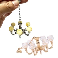 1:12 Dollhouse Miniature Retro Lamp Chandelier Light Working Ceiling Lamp Light Furniture Model DollHouse Livingroon Scene Decor 2