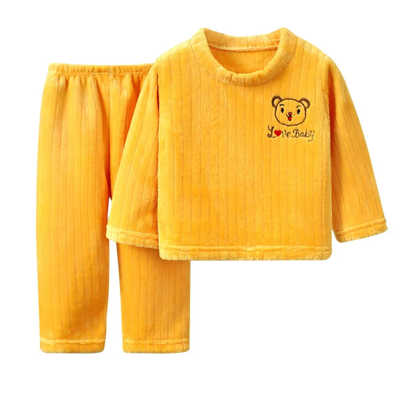 

New Children's flannel pajamas suit autumn winter plus velvet embroidery boys and girls thick warm baby home clothes suit 0-12Y