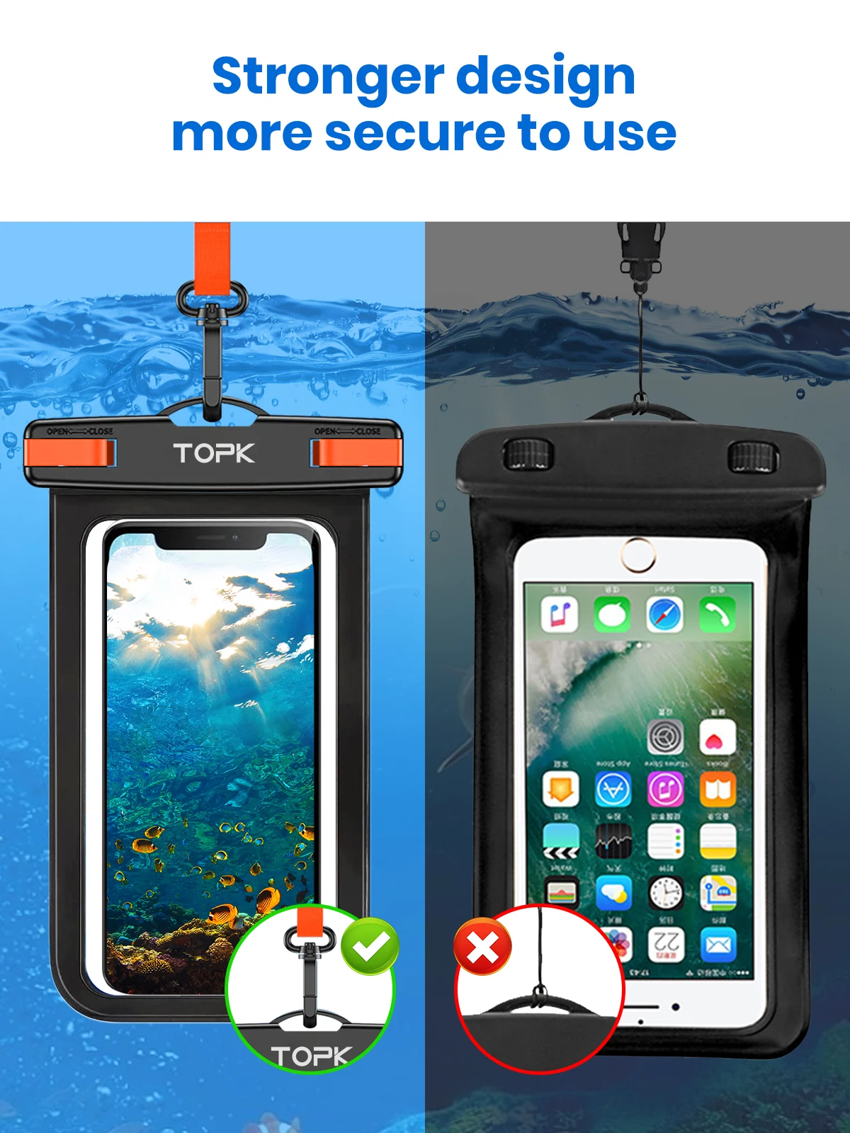 Topk E01 Waterdichte Telefoon Pouch, Universele Ipx8 Waterdichte Telefoon Case Droge Tas Met Lanyard Voor Iphone Samsung Tot 7.0 Inch