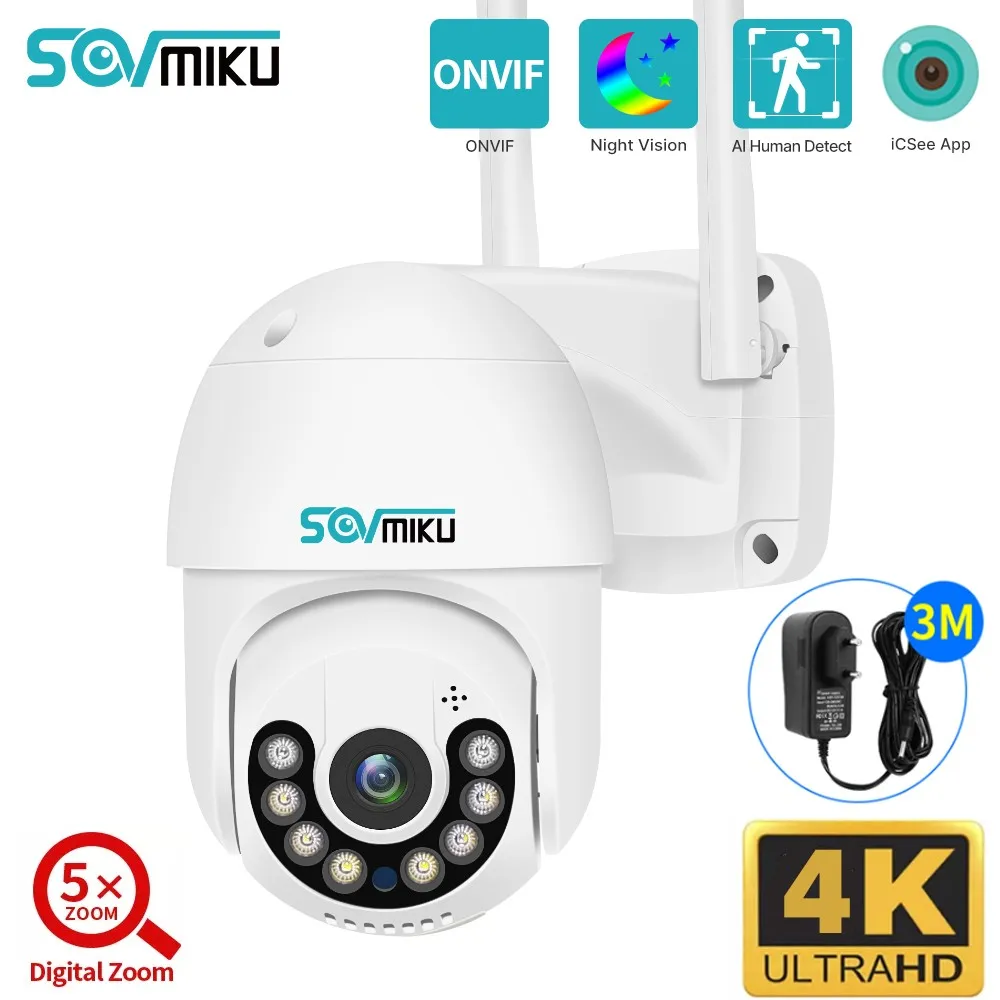 SOVMIKU 8MP 4K Smart PTZ WiFi Surveillance Camera 5x Zoom Night Vision Auto Tracking Wireless CCTV IP Camera Security Protection