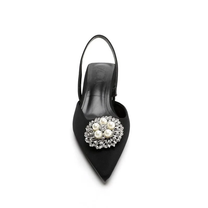 2022 New Women's Shoes Pointed Toe Shallow Nude Pink Diamond Pearl Shoes Low Heel Back Strappy Shoes Women Sandals 4
