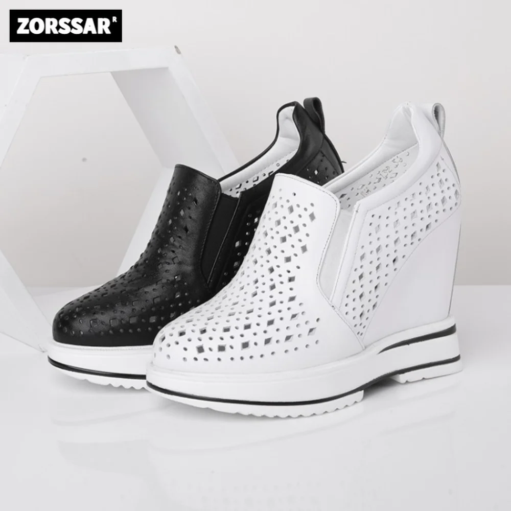 

Women's Sneakers Casual Shoes Women Platform Heels Wedges Height Increasing Hollow breathable White Ladies Vulcanized Shoes