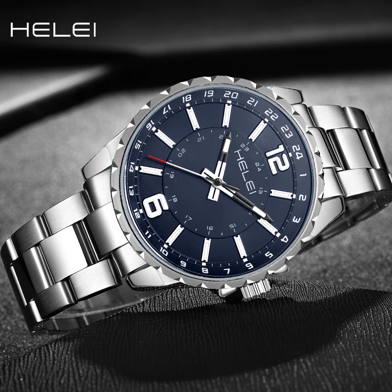 HELEI2024 Vintage Men's Watches Men's Stainless Steel Strap Men's Luxury Watches Fashion Quartz Wristwatch Gifts For Men