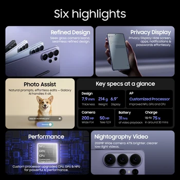 2026 New Samsung Galaxy S26 Ultra 5G Smartphone Snapdragon 8 Elite Gen 5 6.9" 120Hz LTPO AMOLED Privacy Display 200MP Camera 2