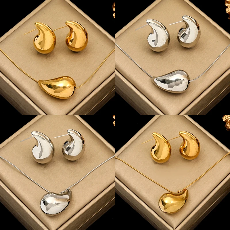 316L Stainless Steel Water Drops Necklace Earrings Jewelry Set for Women jewelry sets jewelry set