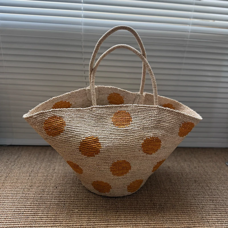 Natural Raffia Straw Tote Bag Large Capaci Casual Handbag Summer Beach Vacation Single Shoulder Handheld Bag for Women