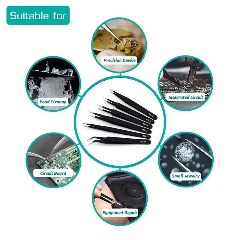 6pcs Precision Long Tweezers Set For Electronics Repair