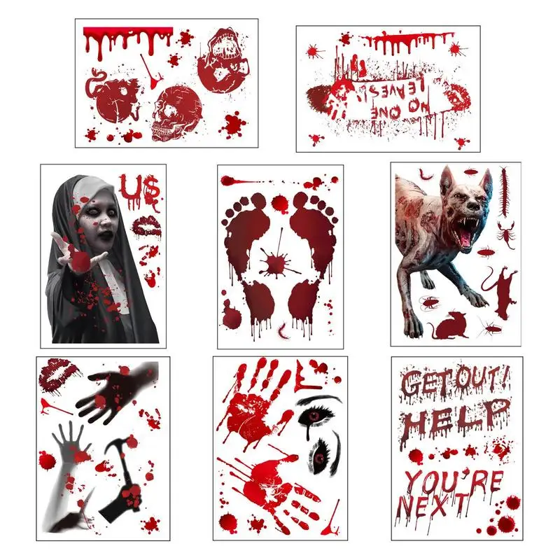 

Bloody Halloween Wall Stickers 8 Sheets Scary Halloween Decoration Window Stickers Bloody Footprints Decals Spooky Wall Decals