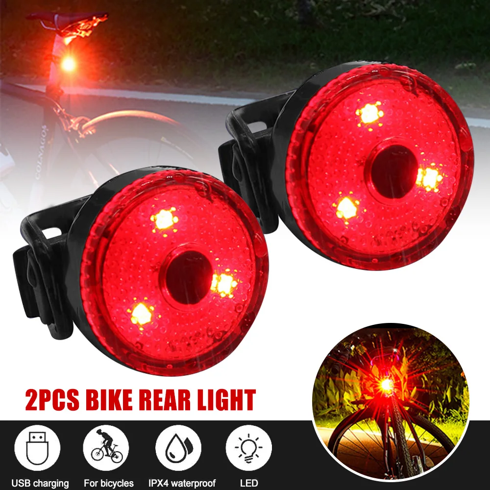 2 Pcs Bike Red Light Rear Lamp 3speed Mode Bike Warning Back Light Usb