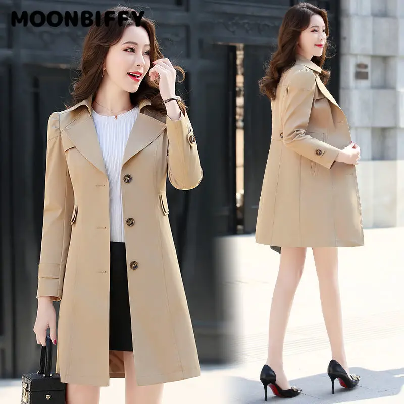 

Женский однобортный Тренч средней длины, пальто в Корейском стиле, размеры до 5XL, весна-осень 2024