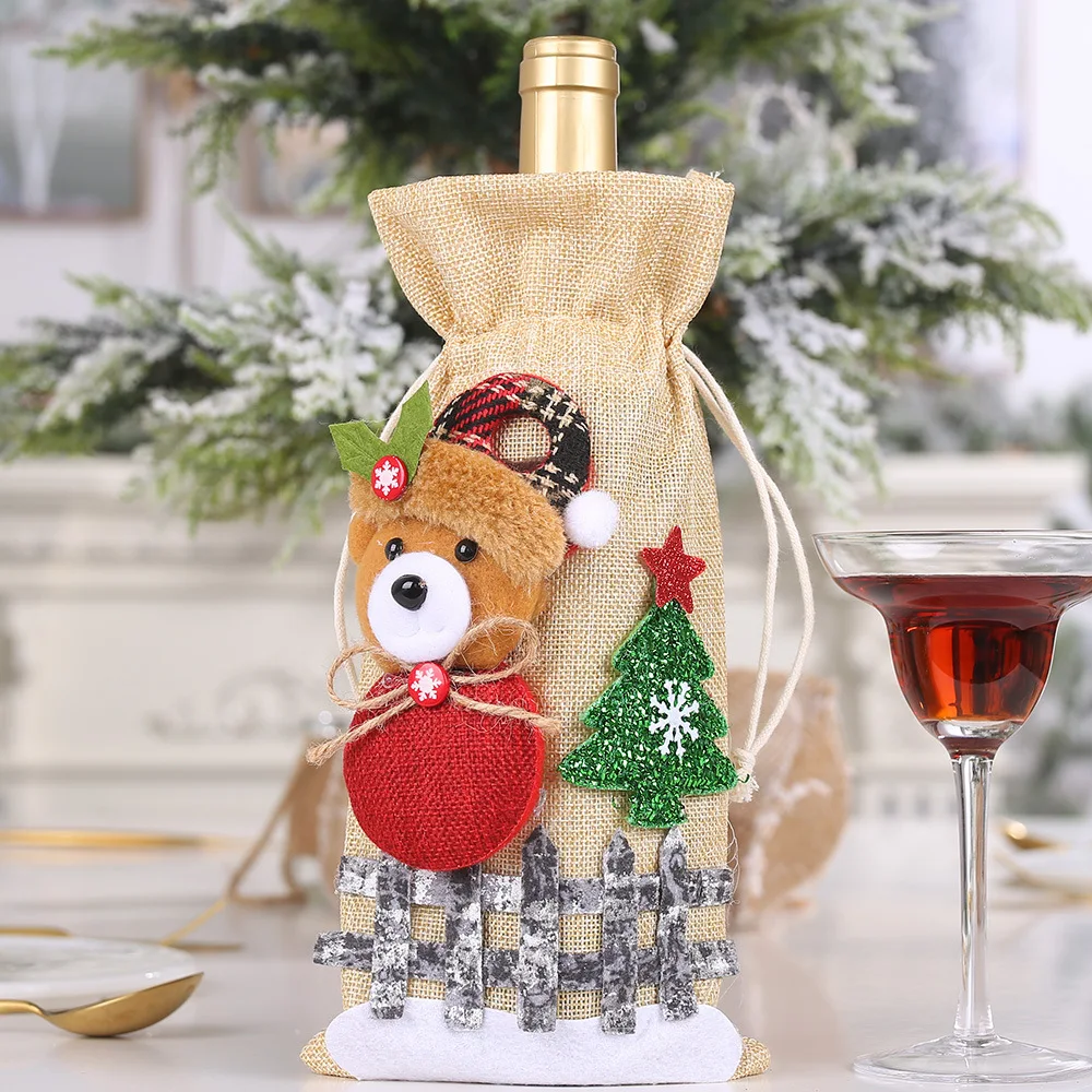 thumbnail image 1 of Juego de botellas de vino de Navidad, decoración de mesa para fiestas, funda para botellas de vino, vestido de terciopelo rojo, disfraz de Papá Noel, vajilla decorativa de Año Nuevo, 1 of 5