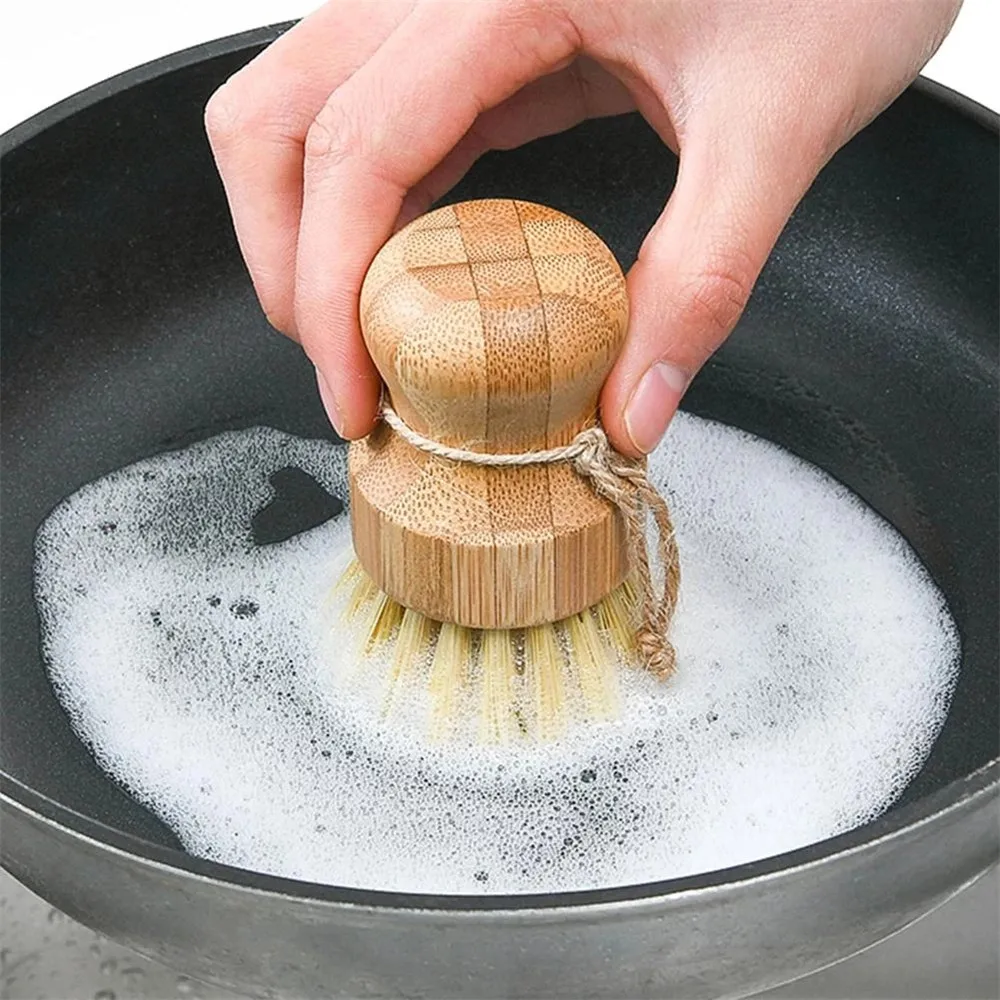 

1PCS Palm Pot Brush Bamboo Round Mini Scrub Brush Natural Scrub Brush Wet Cleaning Scrubber for Wash Dishes Pots Pans Vegetables