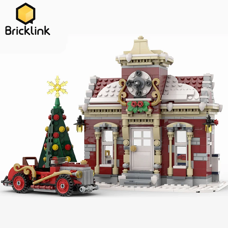 Bricklink Moc City House Christmas Little Winter Town Hall Fit 10263 10325 Winter Village Set Building Blocks Kid Toys Gift