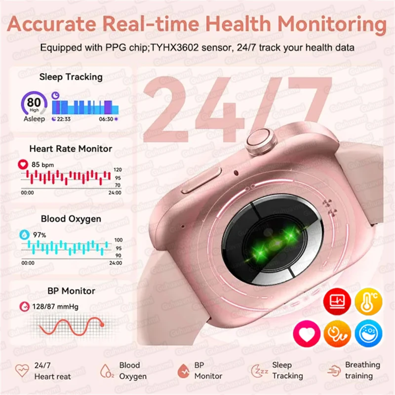 2025 New AI Diagnosis NFC Smart Watch Women 1.85 inch AMOLED Blood Pressure Heart Rate Blood oxygen BT call Smart watch For iOS 4