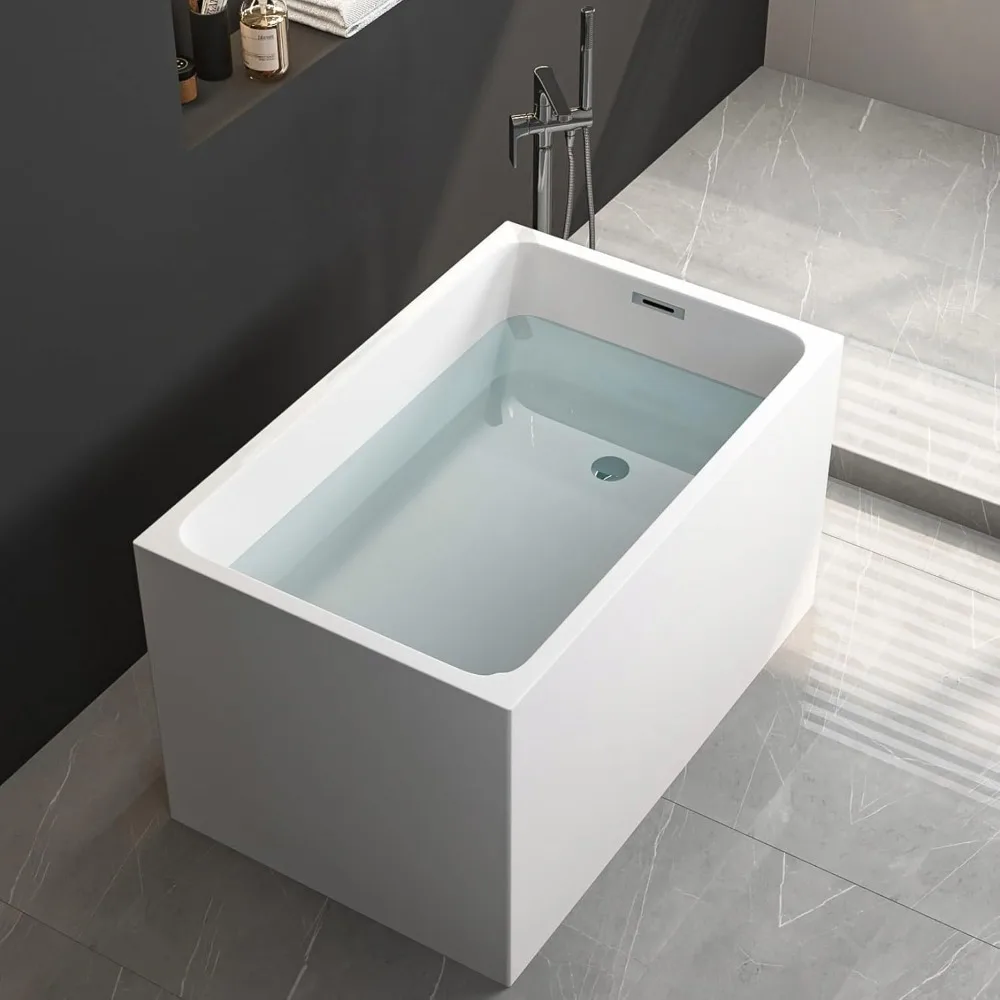 43 "acrylic Independent Bathtub, Japanese Style Soaking Bathtub: Compact and Spacious, Glossy White Finish, Chrome Overflow 2