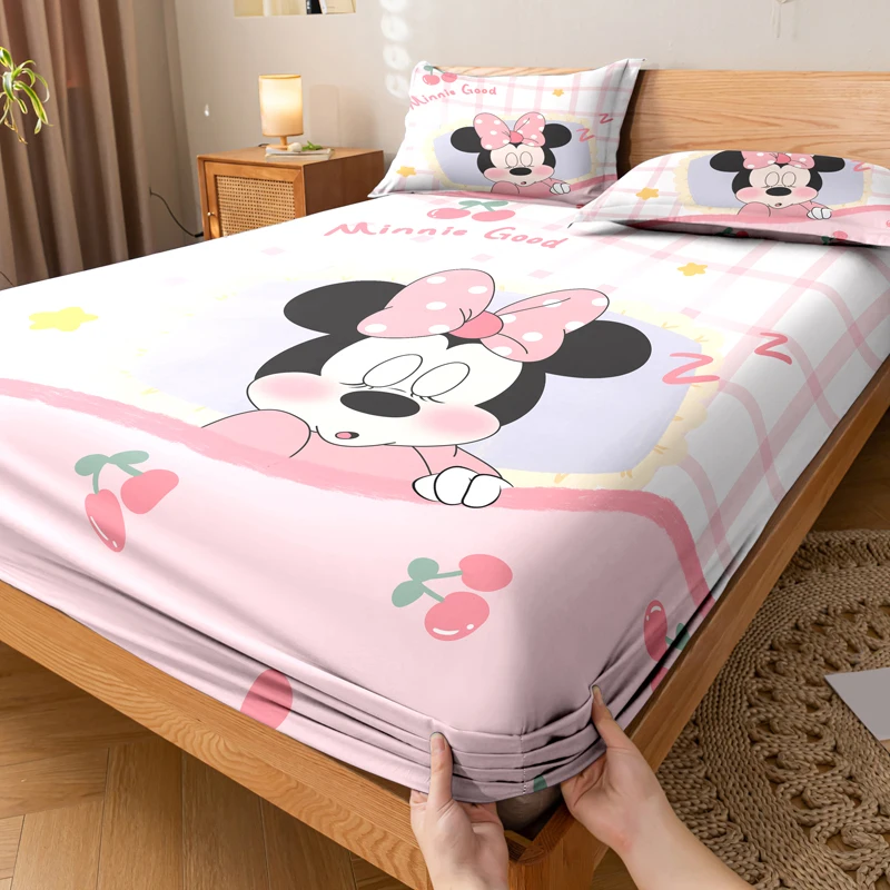 1 cartoon cute Minnie pattern digital printed frosted Fitted Sheet,bedroom printed bed cover,bedding(No pillowcase) 2