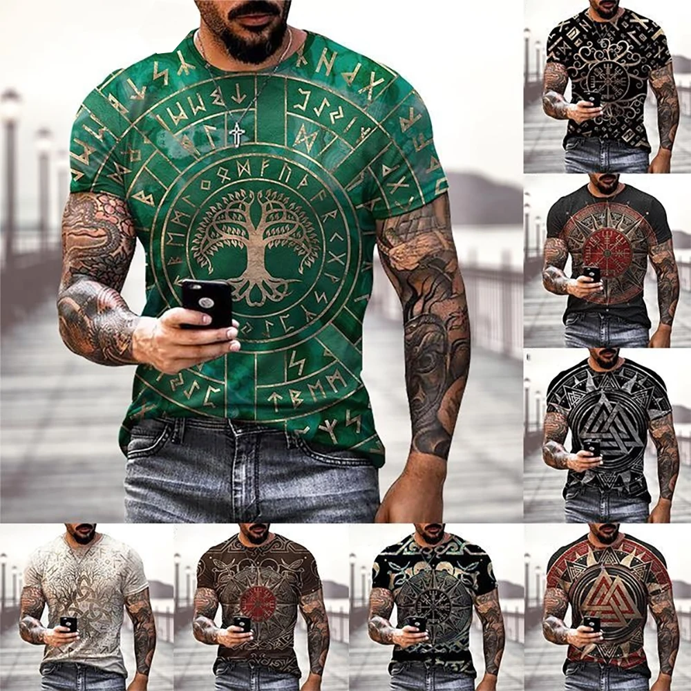Camisetas De Gran Tamaño Con Estampado 3D De Símbolo Vikingo Para Hombre, Camisetas Informales De Manga Corta Con Cuello Redondo, Camisetas Urbanas Unisex Compra Barata En